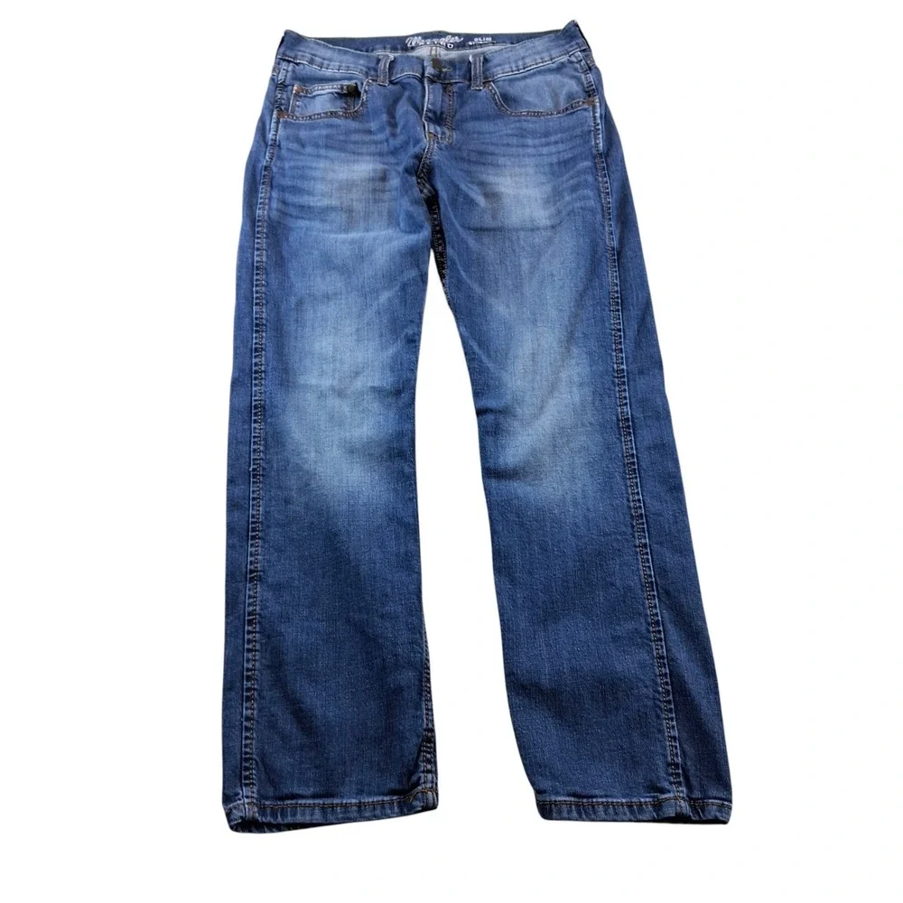 Wrangler Mens Jeans 32x30 Blue Retro Slim Straight Stretch Denim 10WLT88CW